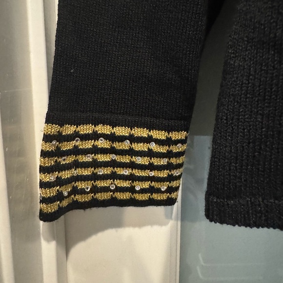 San Remo by Laura Knits Vintage 80’s Black & Gold Sweater Cardigan Size S Retro - Picture 4 of 16